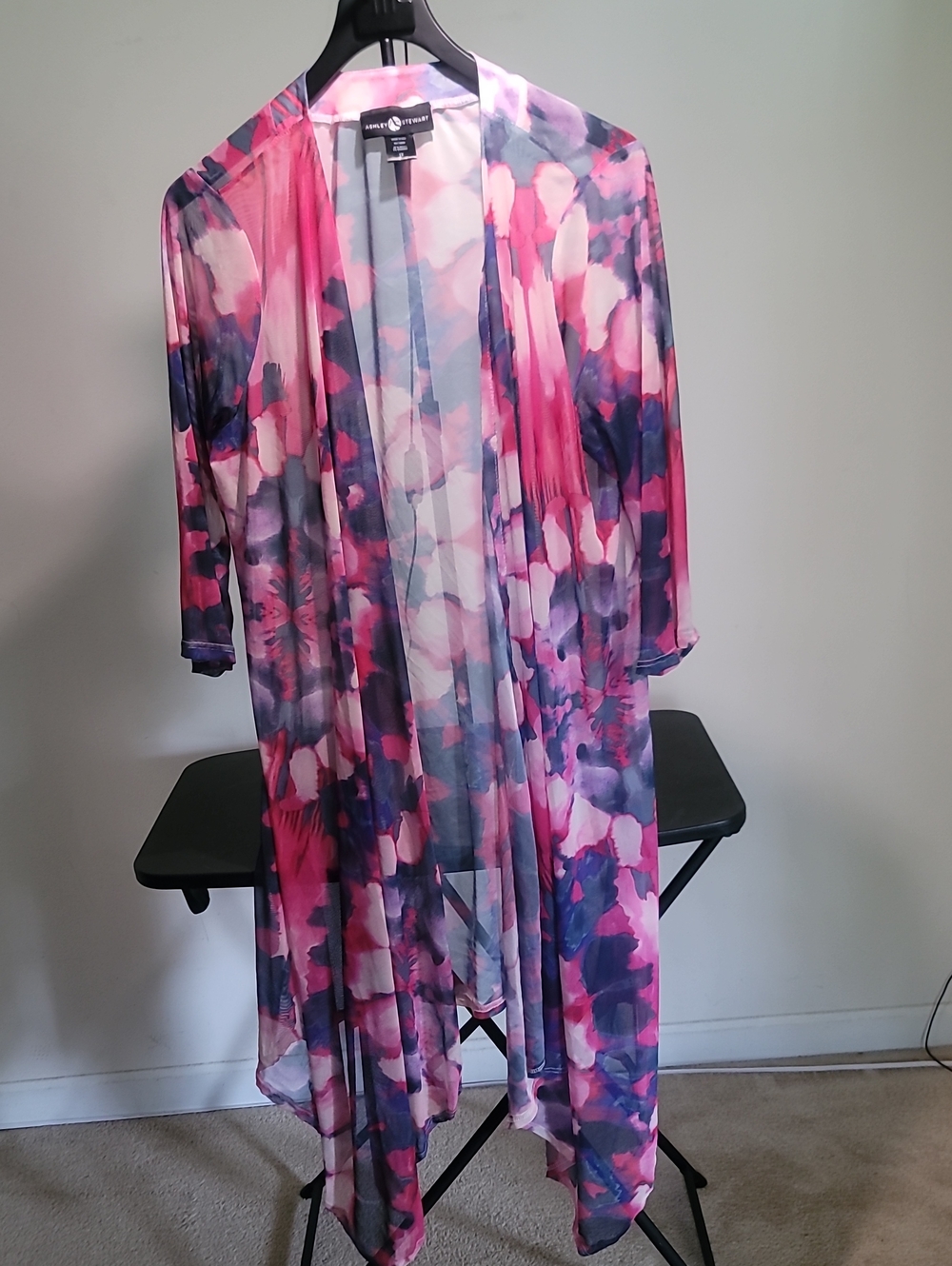 Ashley Stewart Pink & Purple Floral Sheer Open-Front Duster